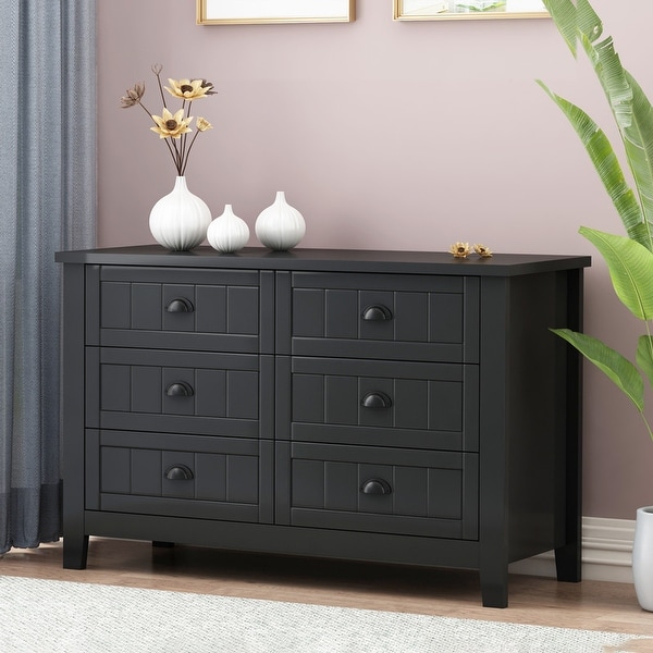 Black 6 Drawer Double Dresser Bedroom Storage Cabinet - - 36966266