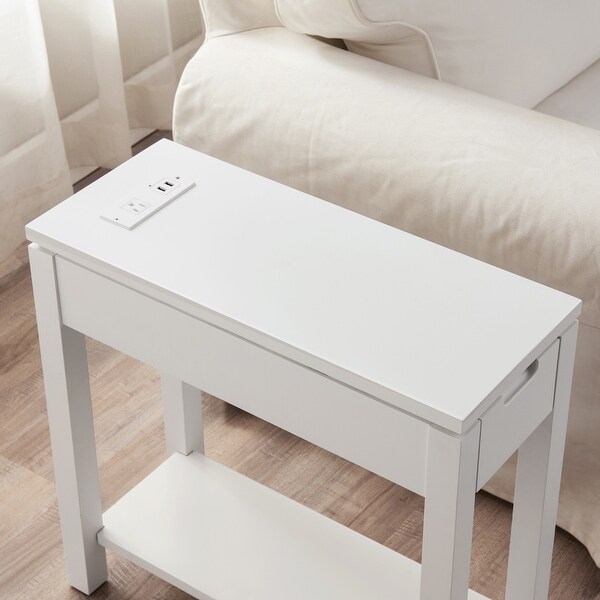 Leick Home Cade Wood Side Table with Drawer and AC/USB Outlet