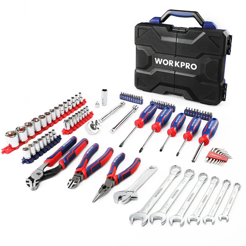 WORKPRO 87-piece Mechanics Tool Set， Hand Tools Kit with Storage Tool