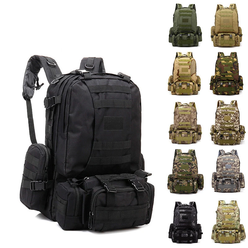 Large Capacity 55L Outdoor Camping Hiking Tactical Bag Waterproof Detachable Combination Outdoor Tactical Backpack