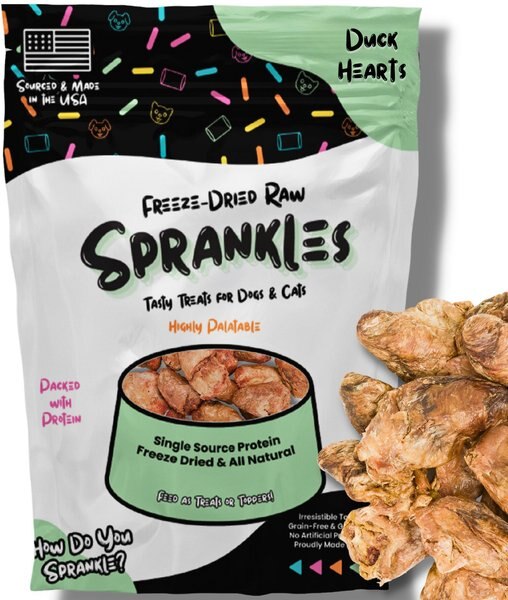 Sprankles Duck Hearts Grain-Free Freeze-Dried Dog Treats， 10-oz bag