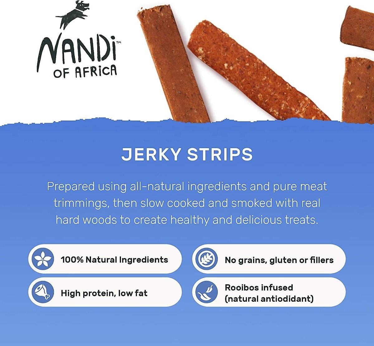 Nandi Nguni Beef Jerky Strips Dog Treats， 5.3-oz bag