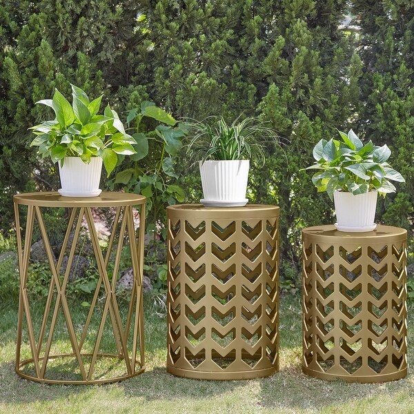 3piece nested metal circular coffee table with plant stand/garden stool