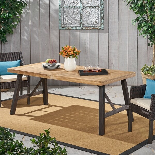 Outdoor Weather Resistant Dining Table with Solid Acacia Wood Tabletop and Slat Panel Design