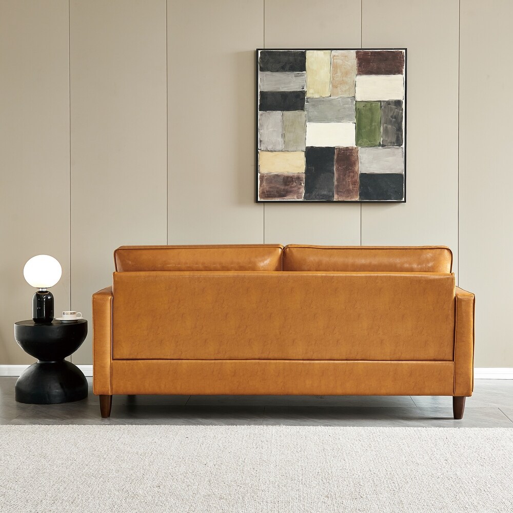 Mid Century Sofa with Hidden Storage Space and Removable Cushion  Faux Leather Sofa with Wood Frame for Living Room