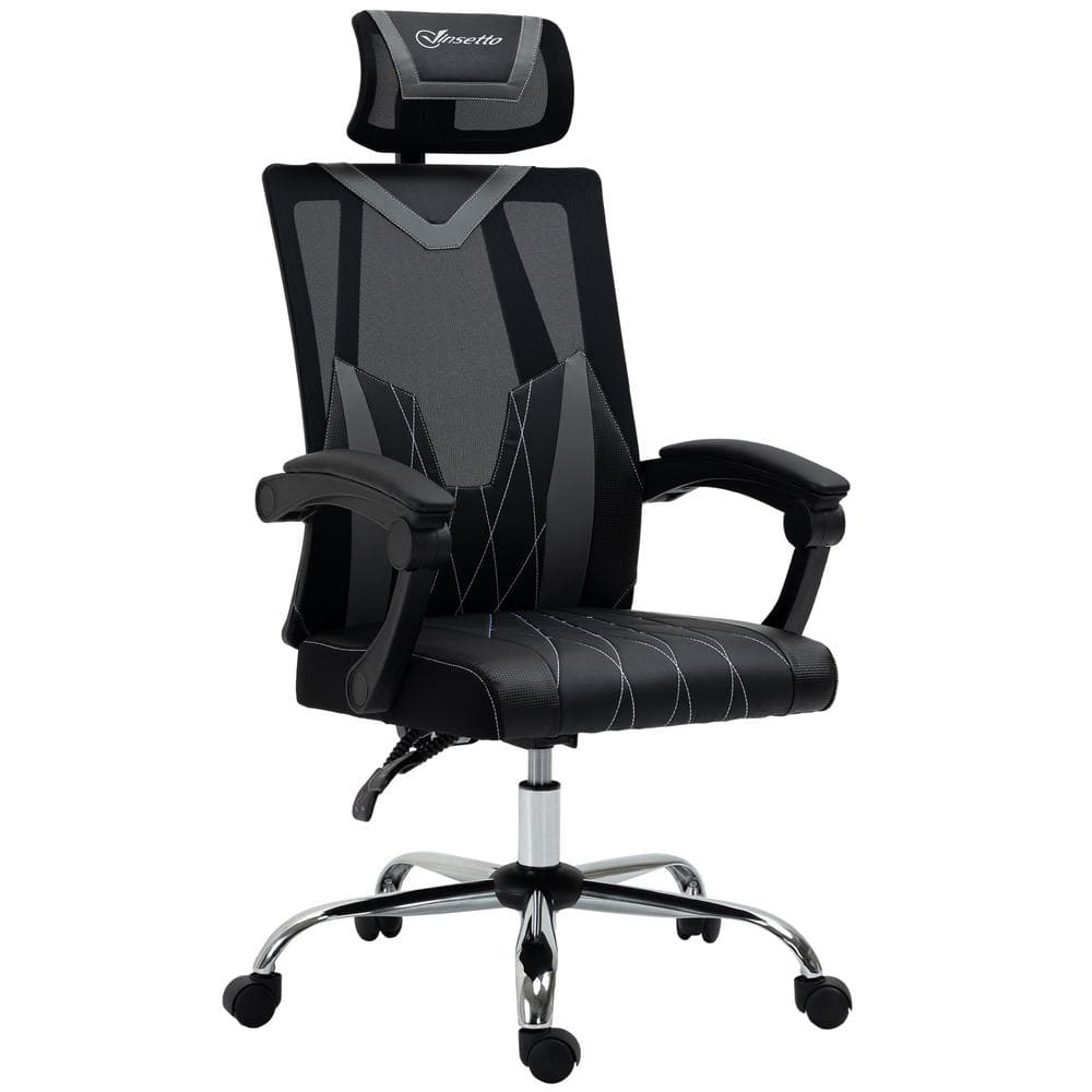 Vinsetto Grey PU Ergonomic Desk Chair with Non-Adjustable Arms 921-469V80GY