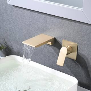 YASINU Waterfall Single Handle Wall Mounted Bathroom Faucet in Brushed Gold YN08803BG