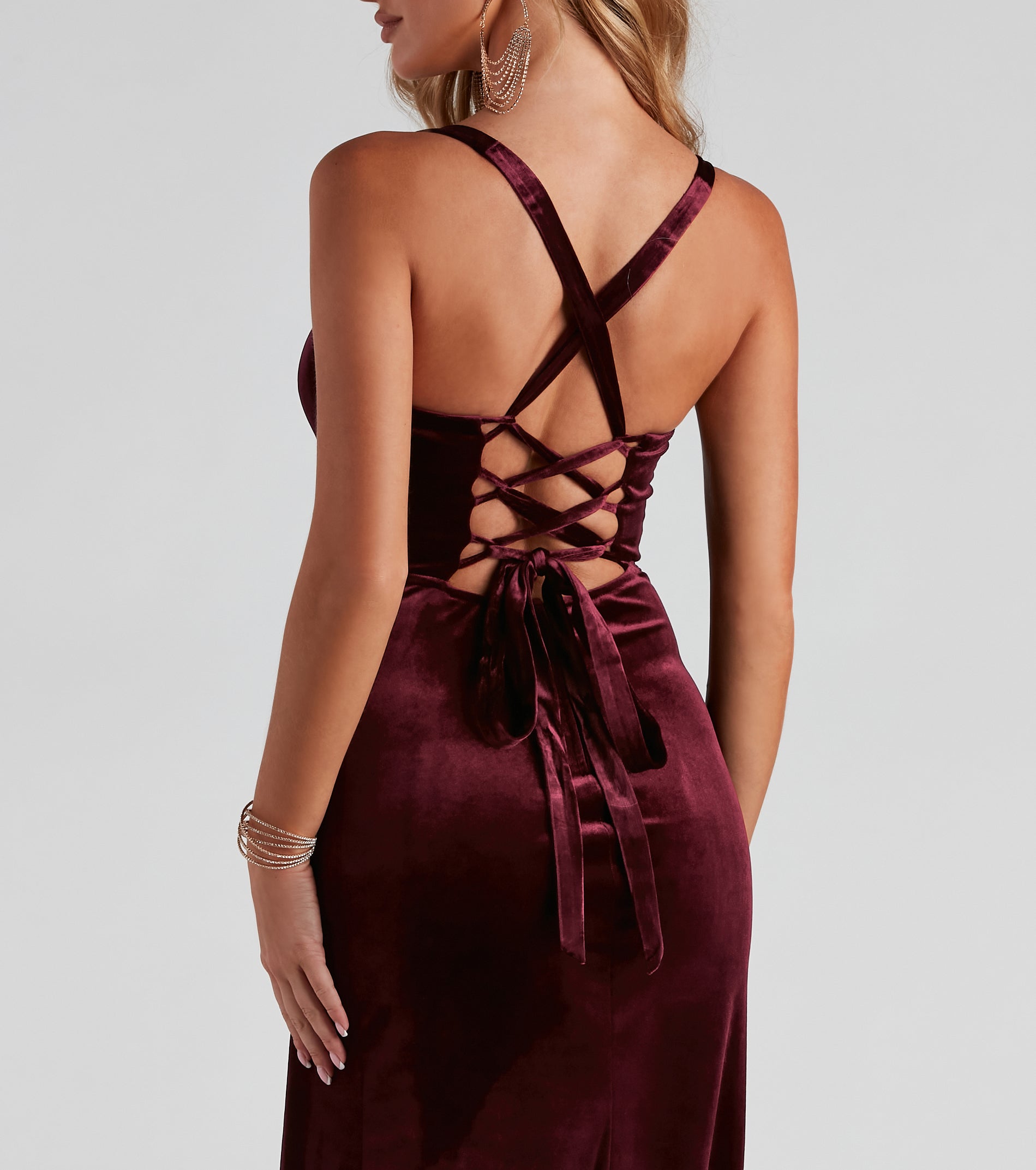 Christina Lace-Up Back Velvet Dress