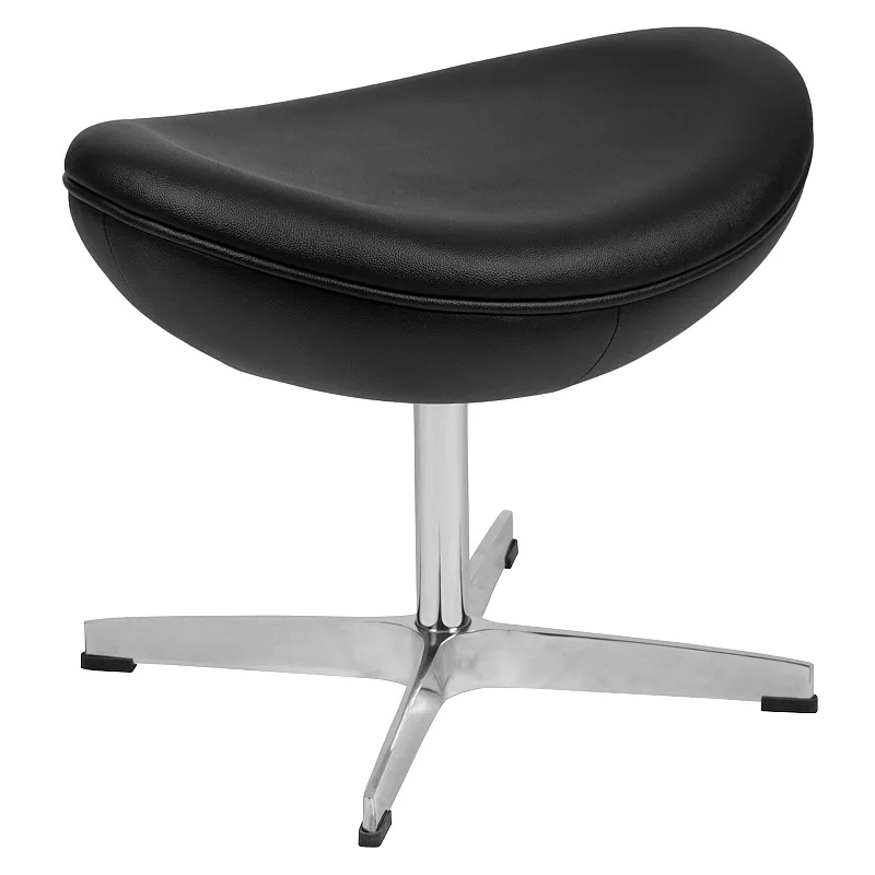 Merrick Lane Olwen Saddle Wing Ottoman Modern Faux Leather Black Footrest with Chrome Base