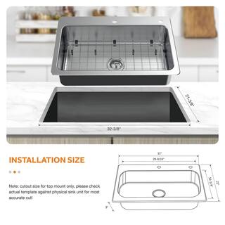 Glacier Bay Bratten All-in-One Drop-InUndermount 18G Stainless Steel 33 in. 2-Hole Single Bowl Kitchen Sink with Pull Down Faucet VT3322TA1PA1-2A