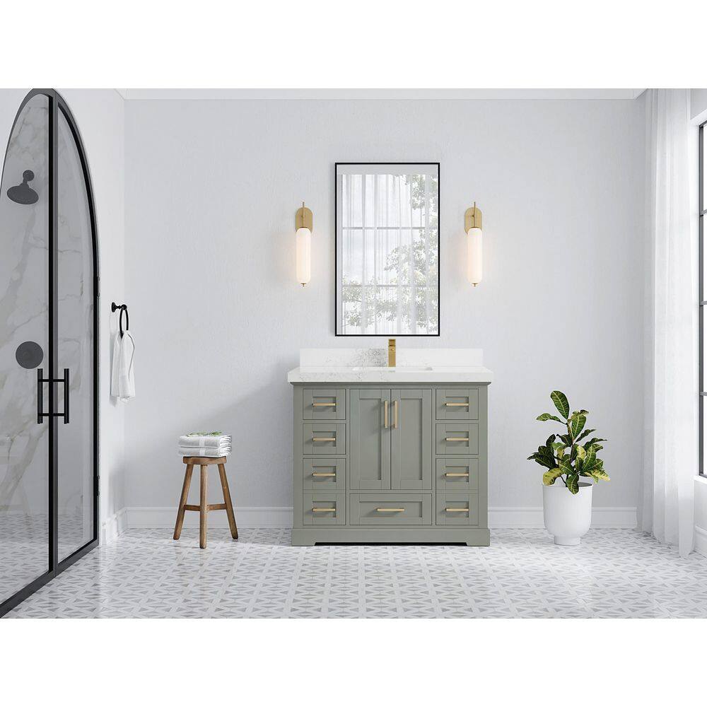 Willow Collections Boston 42 in. W x 22 in. D x 36 in. H Bath Vanity in Evergreen with 2 in. Empira Quartz Top BST_EGN_EMP_WT_42