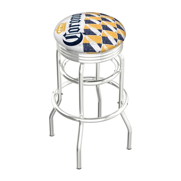 Corona White Bottle Pattern 30 Double-Ring Swivel Bar Stool with Chrome Finish - 18Lx18Wx30H