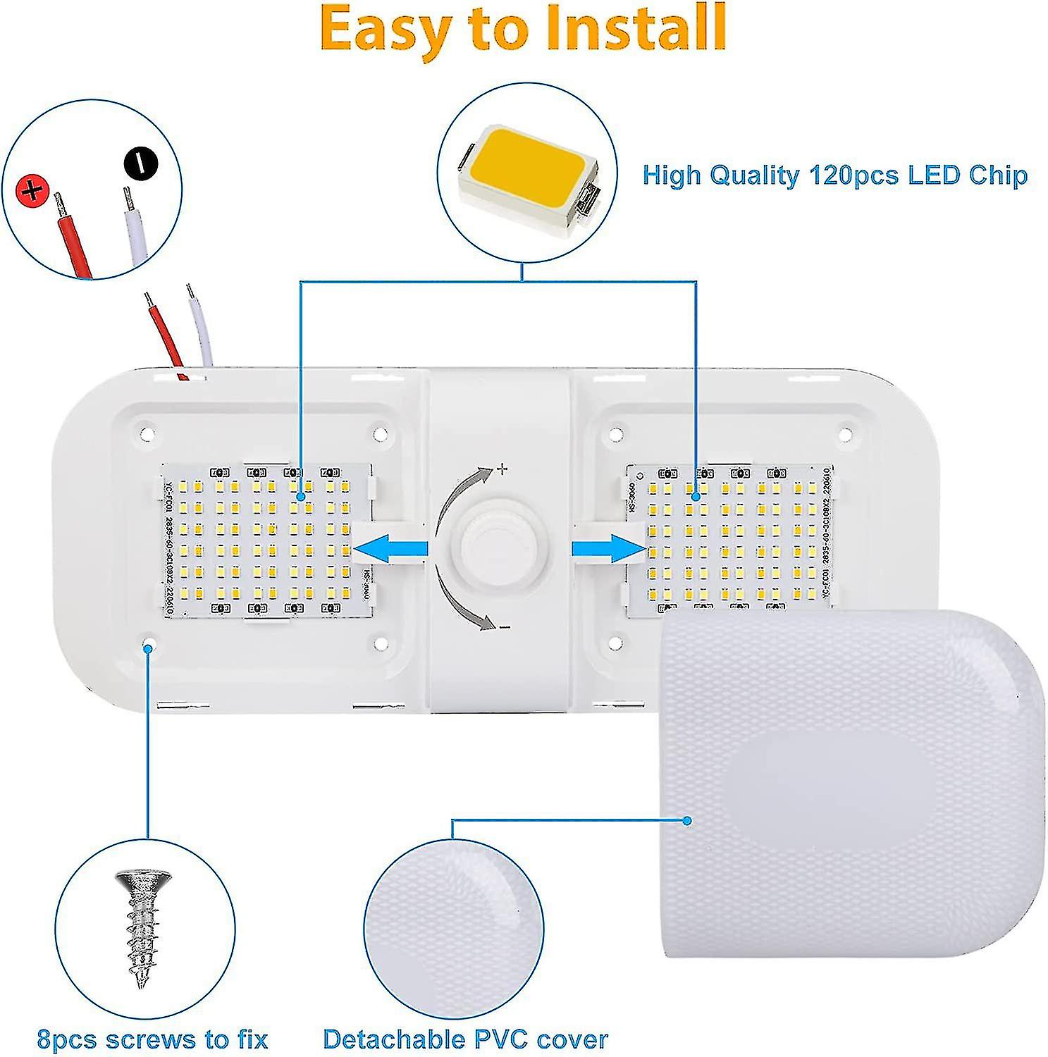 12v Led Caravan Interior Lighting， Dimmable Campervan Ceiling Led Lights With On/off Switch Car Interior Dome Light 3 Colours With Knob Switch For Rv