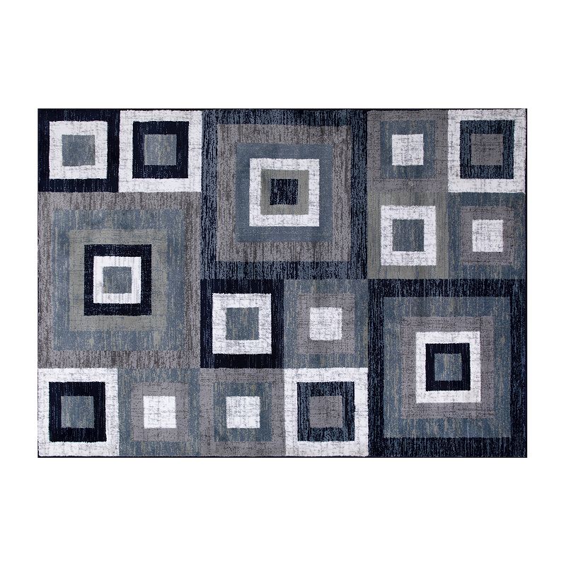 Masada Rugs Newton Collection Modern 5'x7' Accent Rug with Geometric Square Pattern in Blue， Gray and White