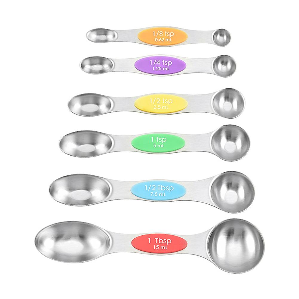 6pcs Double-ended Measuring Spoons Set Stainless Steel Magnetic Measuring Spoons Set Kitchen Cooking Tools Stackable Tablespoons Measuring Set For Coo