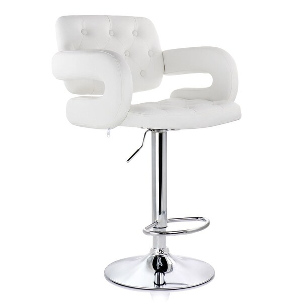 Elama Faux Leather Tufted Modern Bar Stool White Adjustable Swivel Base