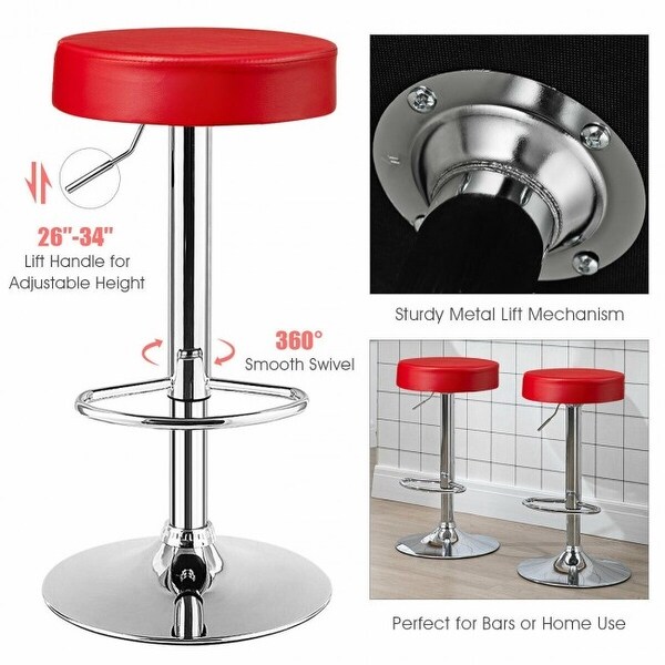 Set of 2 Adjustable Round PU Leather Swivel Barstool with Chrome Footrest-White - 14