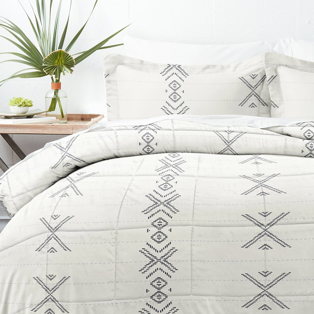 Home Collection Premium Down Alternative Off- White/Grey Urban Stitch Patterned 3-Piece Comforter Set