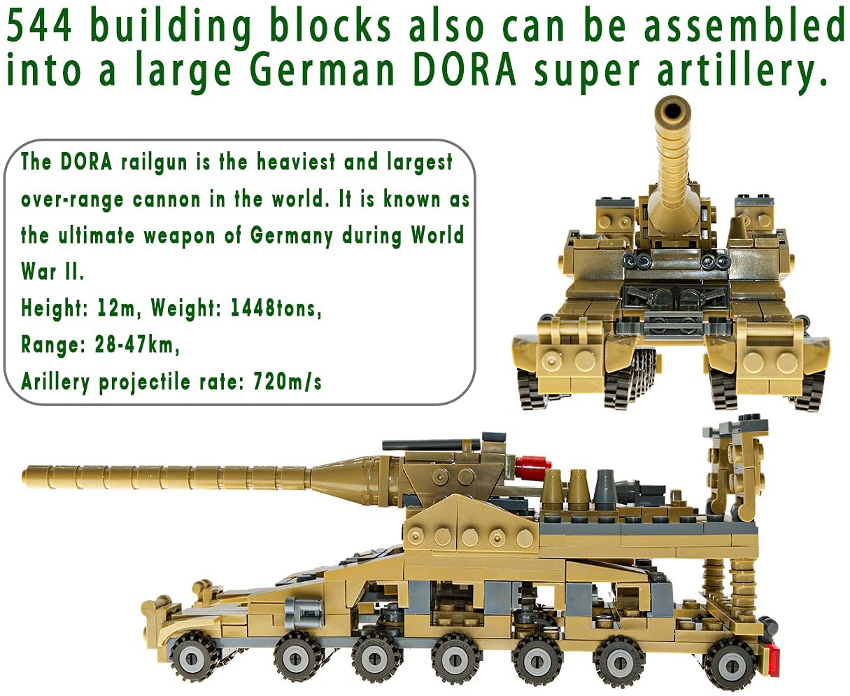 Lavinya STEM Building Toys Set， Creative Army Toys for 6 7 8 9 10 Year Old Boy Kids Gifts， with 544 PCS Military Vehicles Model Blocks Toy and 20 Little Toy Soldiers， 16 in 1 Building Bricks Army Tank