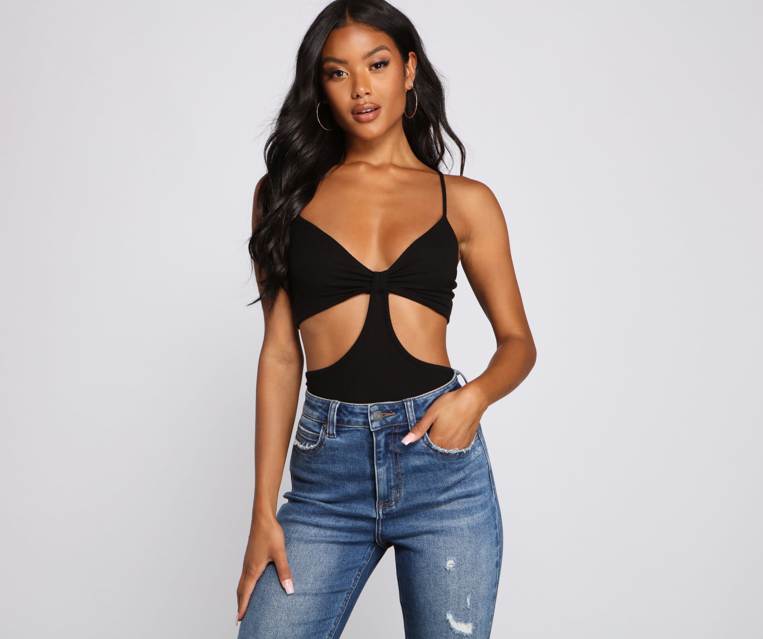 Basic Ribbed Knit Cutout Bodysuit