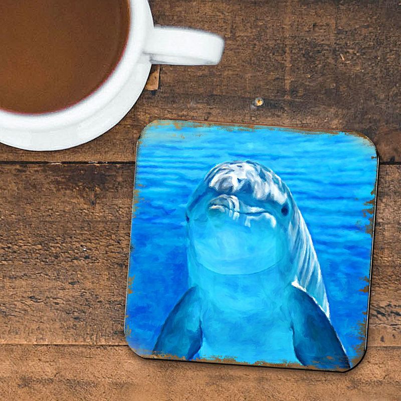 Dolphin Coastal Wooden Cork Coasters Gift Set of 4 by Nature Wonders