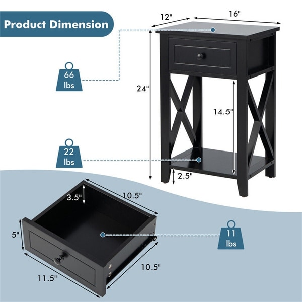 Sofa Side End Table with Drawer and Shelf