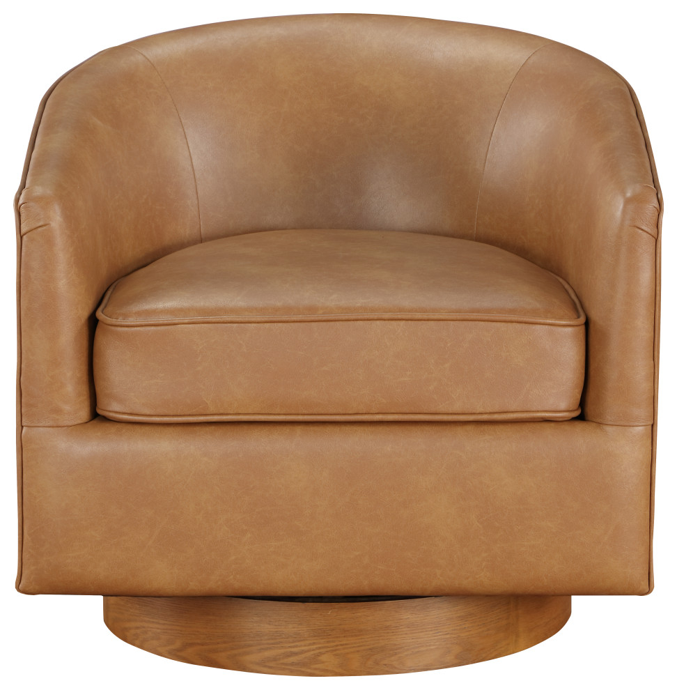 Taos Top Grain Leather Wood Base Swivel Accent Chair   Modern   Armchairs And Accent Chairs   by Comfort Pointe  Houzz