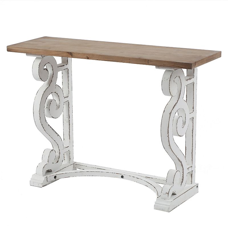 LuxenHome Vintage White And Natural Wood Console And Entry Table