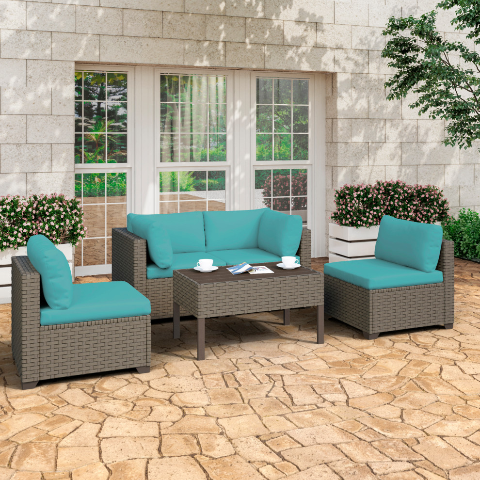 Keys 5 Piece Outdoor Conversation Set with Armless Sofas and Coffee Table   Tropical   Outdoor Lounge Sets   by TKClassics  Houzz