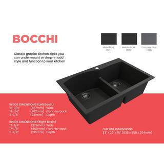 BOCCHI Campino Duo Matte Black Granite Composite 33 in. 6040 Double Bowl Drop-InUndermount Kitchen Sink with Strainers 1602-504-0126