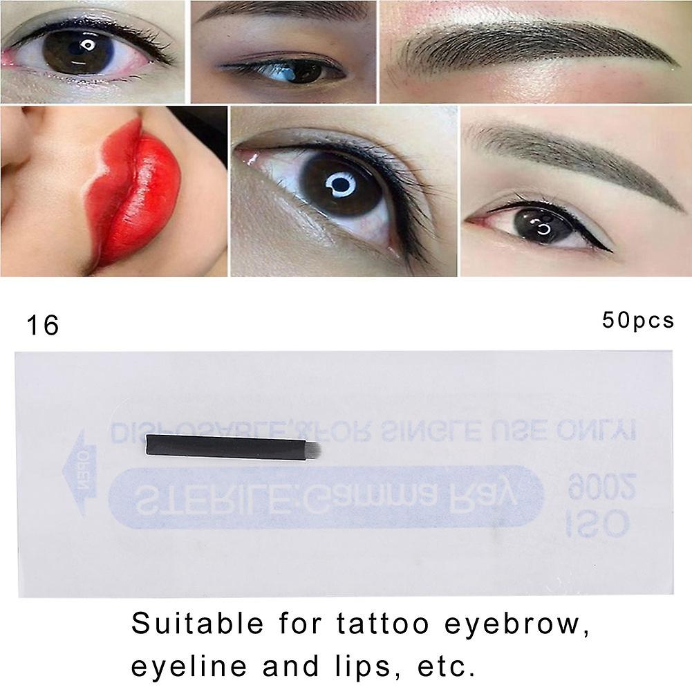 50pcs Microblading Eyebrows Needles Eyebrow Eye Lips Tattoo Needles 12/14/16/18 Pins (16pin)