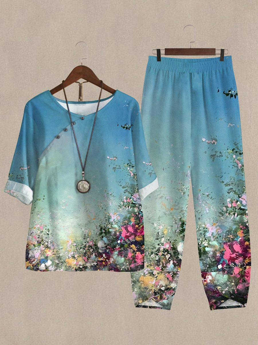 Bloom Painting Print Casual Two Piece