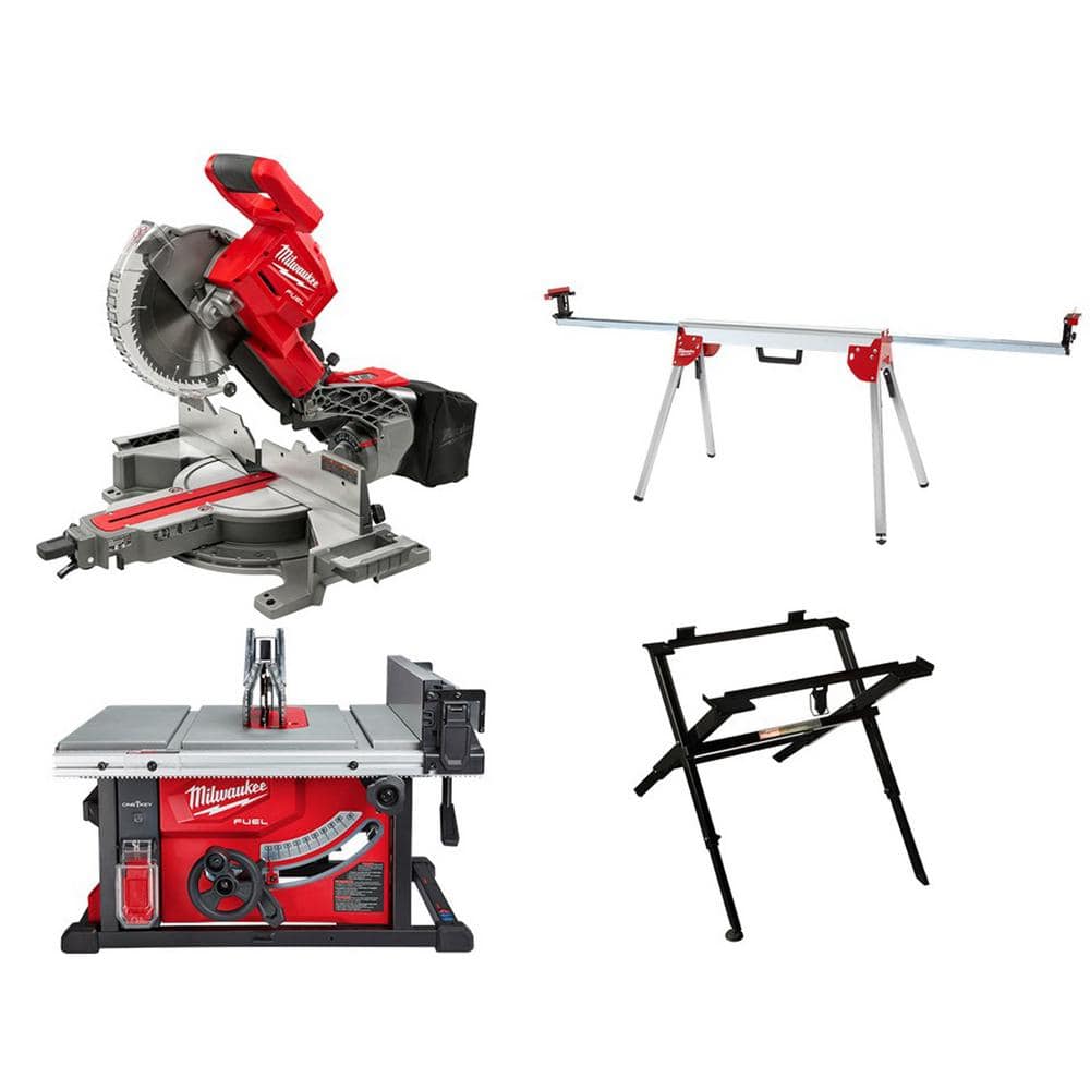 Milwaukee M18 FUEL ONE-KEY 18-Volt Lithium-Ion Brushless Cordless 8-1/4 in. Table Saw with Stand and 10 in. Miter Saw with Stand 2736-20-2734-20-48-08-0561-48-08-0551