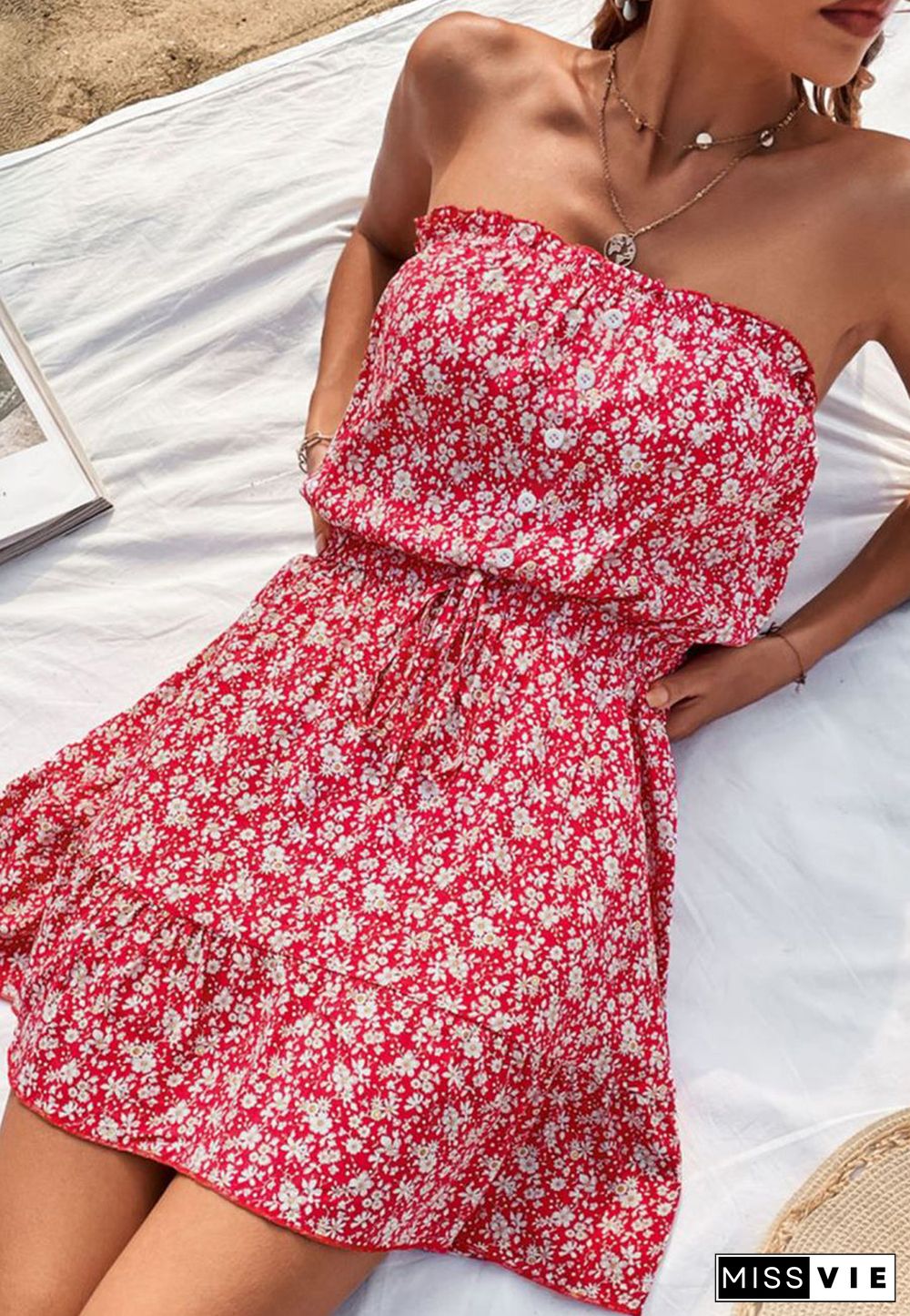 Strapless Floral Print Summer Dress