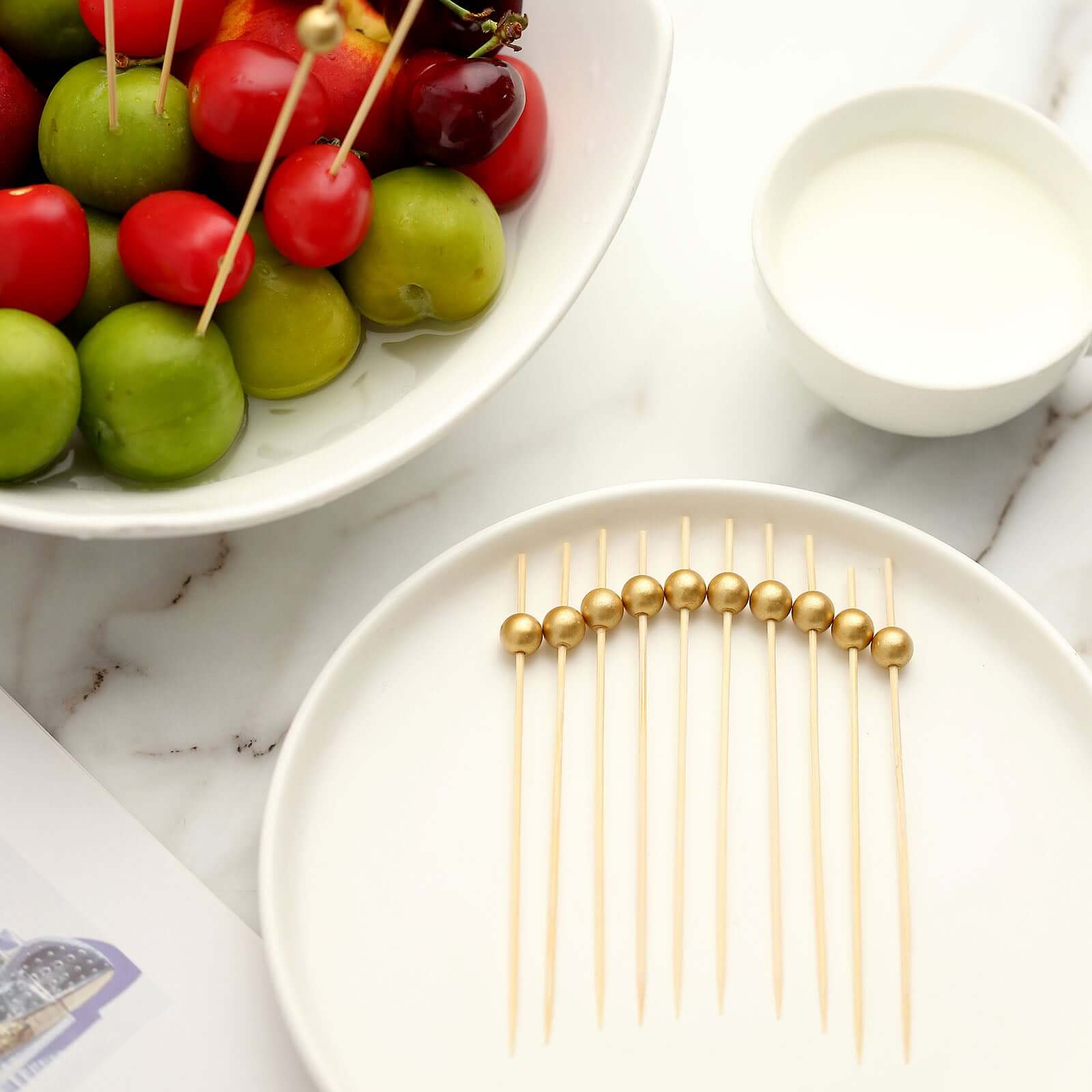 100 Pack Gold Pearl Bamboo Skewers Cocktail Picks, Stir Sticks, Eco Friendly 4.5