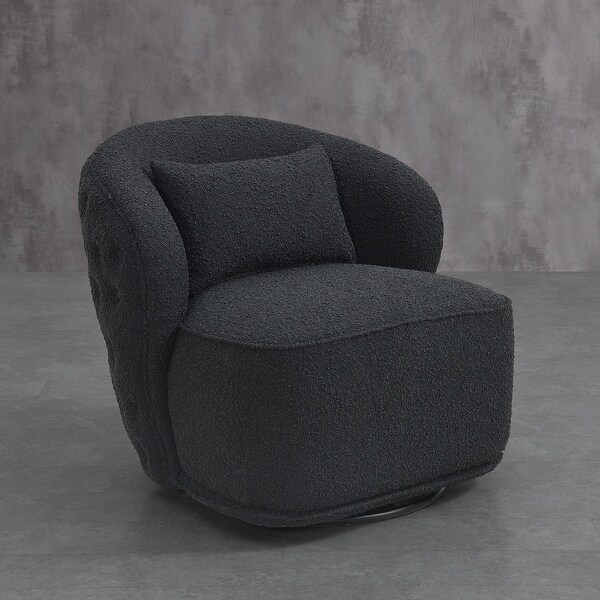 Boucle Upholstered Tufted Back Swivel Barrel Chair