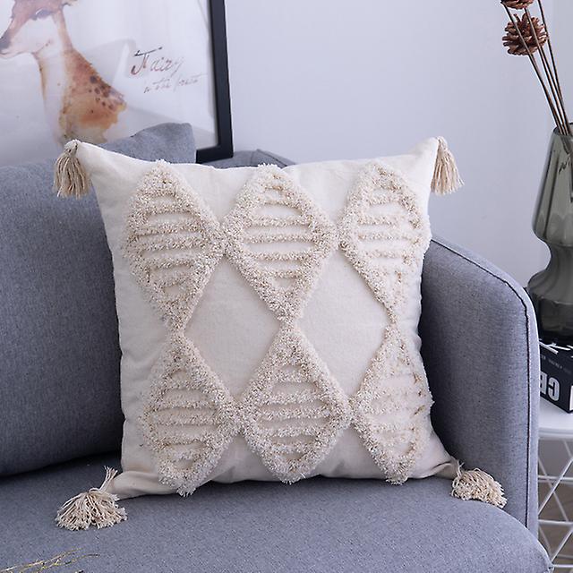 Cushion Cover Tassels Beige Boho Pillowcase With Tassels Tufted Home Decor Handmade Woven Pillowcase Sofa Living Room Decoration