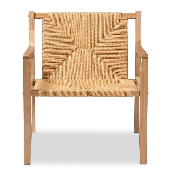 Delaney Mid-Century Modern Oak Brown Finished Wood and Hemp Accent Chair