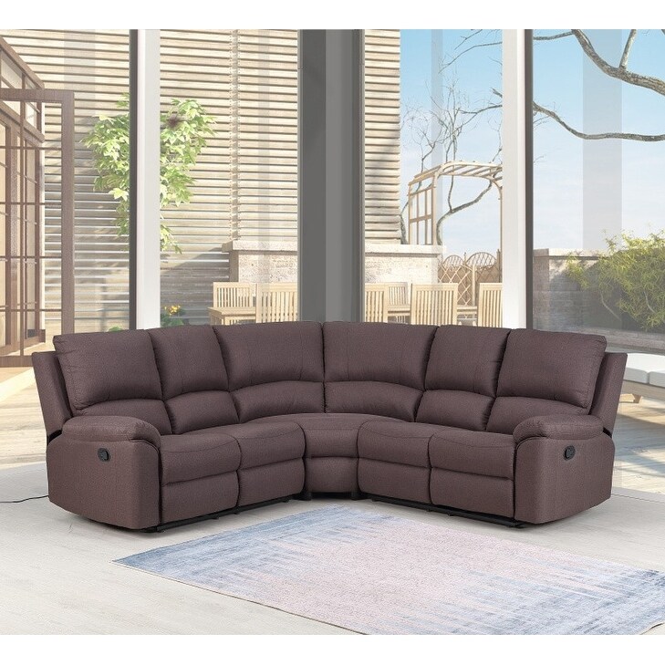 HomeRoots Brown Polyester Blend Reclining U Shaped Three Piece Corner Sectional   39\