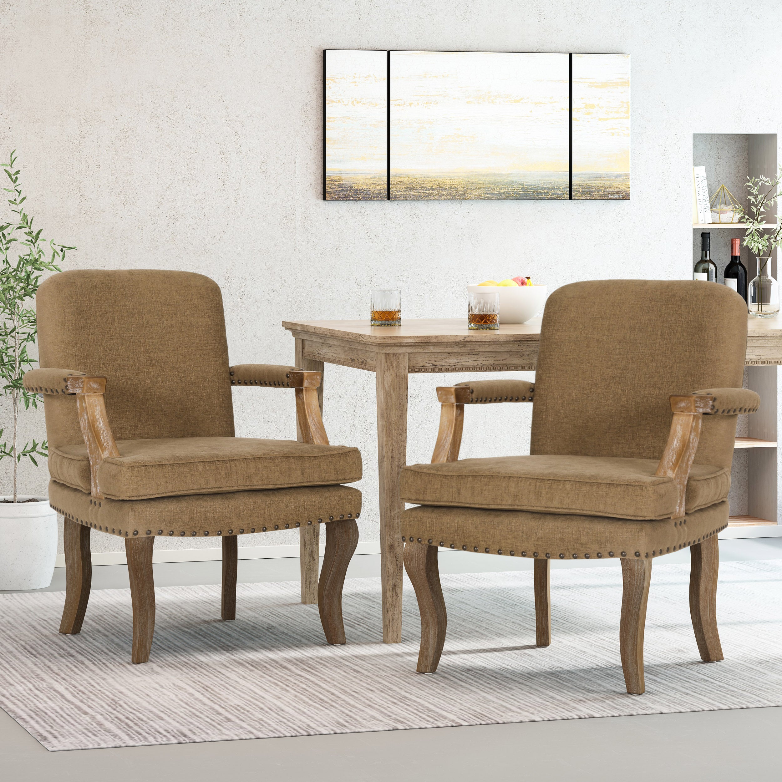 Tim French Country Dining Arm Chair with Nailhead Trim, Set of 2