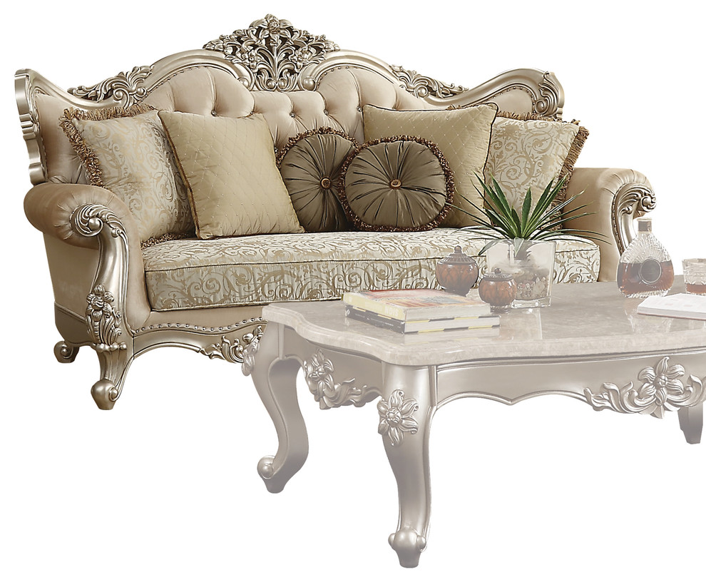 ACME Bently Sofa with 7 Pillows  Fabric and Champagne   Victorian   Sofas   by Acme Furniture  Houzz