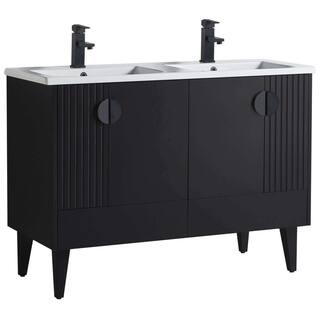 FINE FIXTURES Venezian 48 in. W x 18.11 in. D x 33 in. H Bathroom Vanity Side Cabinet in Black Matte with White Ceramic Top VN48BL-VNHA2BLD