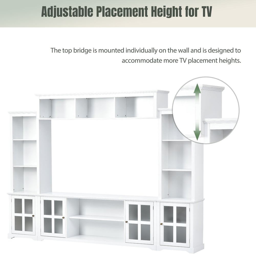 Multifunctional Modern Wall Unit with Tempered Glass Door  TV Console Table for TVs Up to 70 inches  Ample Storage