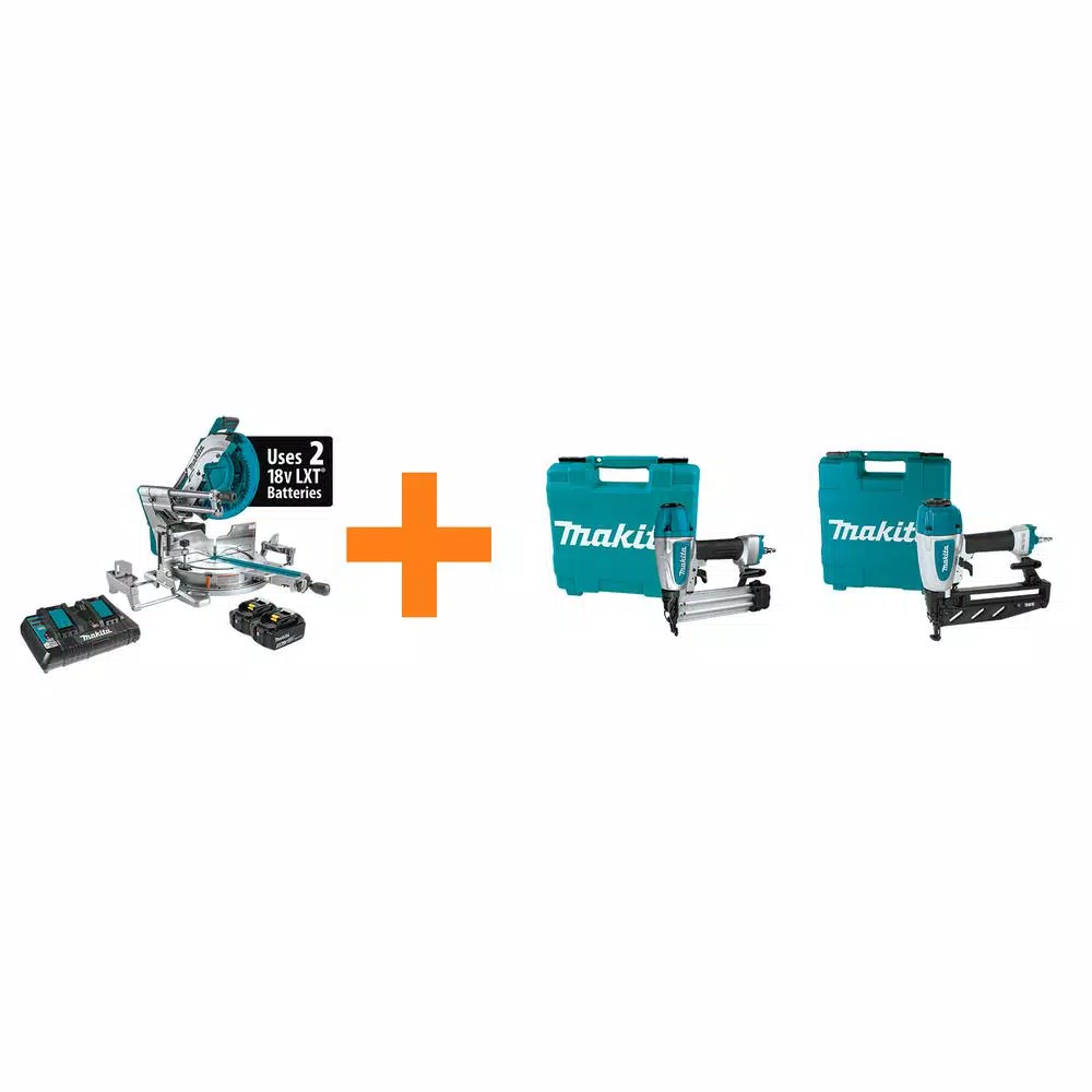 Makita 18V X2 LXT 36V 12 in. Brushless Dual-Bevel Sliding Compound Miter Saw Kit with Bonus Brad Nailer and Finish Nailer and#8211; XDC Depot