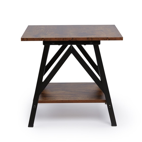 CO-Z Industrial Farmhouse Wood and Metal End Table with Storage Shelf