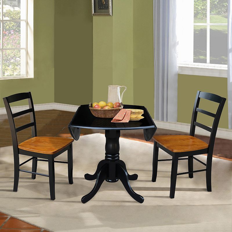 International Concepts Drop Leaf Two Tone Dining Table and Chair 3-piece Set