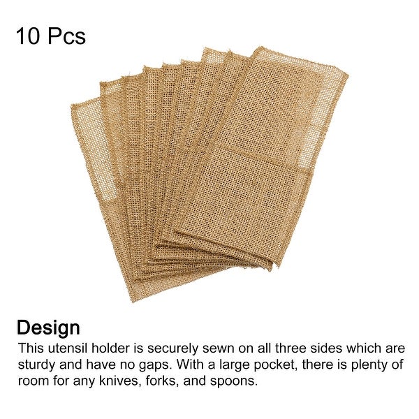 10Pcs Burlap Lace Utensil Holder Knife Fork Bag Cutlery Pouch for Wedding Decor - Light Brown