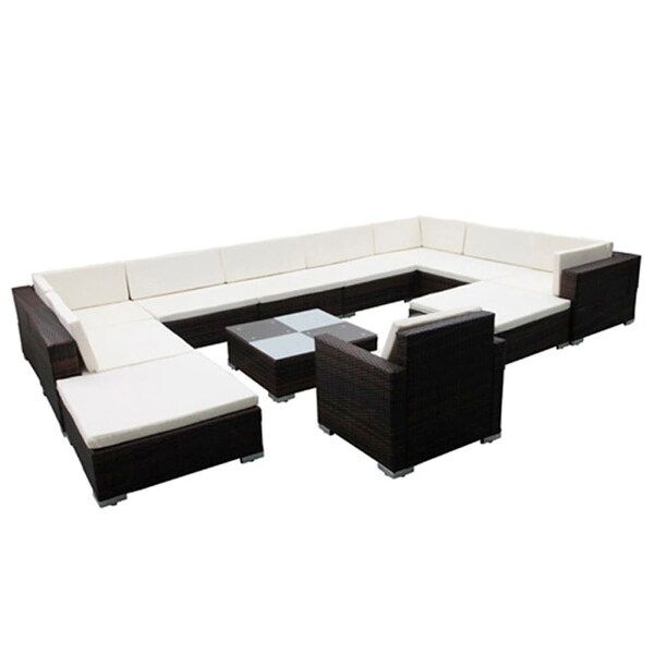 12 Piece Patio Lounge Set with Cushions Poly Rattan Brown