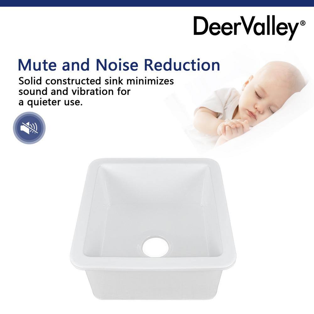 DEERVALLEY DeerValley Haven White Fireclay Square 19 in. Single Bowl Undermount Kitchen Sink with Bottom Grid and Basket Strainer DV-1K507