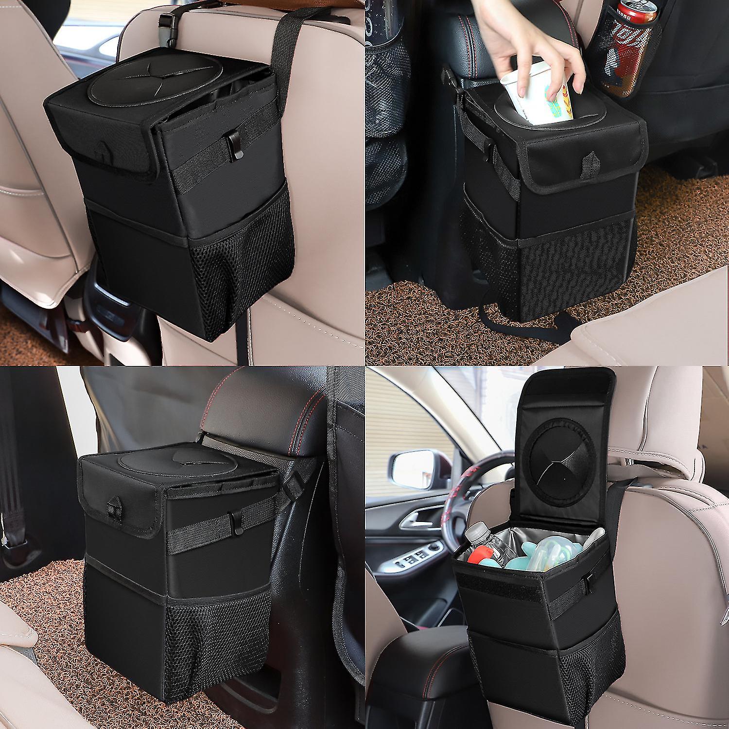 Car Rubbish Bin Foldable Waterproof Auto Trash Bag 6l Oxford With Lid Side Pockets Car Organiser